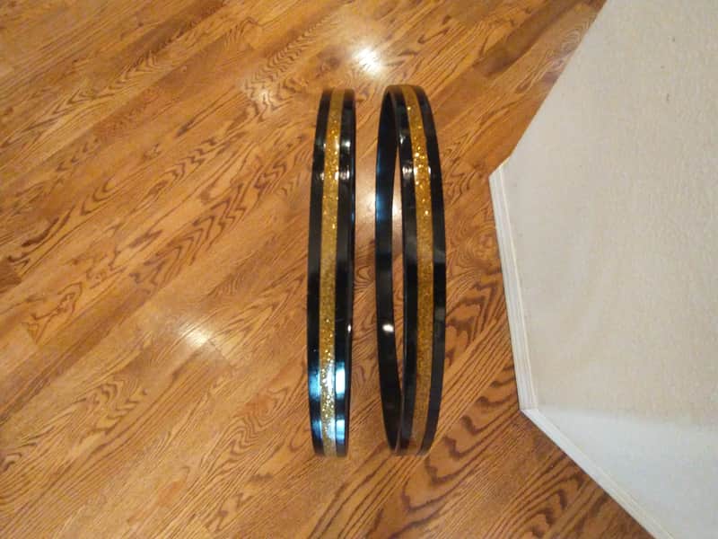 Rogers (2) matching vintage gold sparkle Cleveland era holiday 20-in bass drum hoops early 1960s excellent image 1
