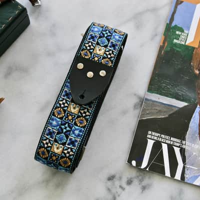 Vintage 70s Blue 'Woodstock' Guitar Strap Replica image 1