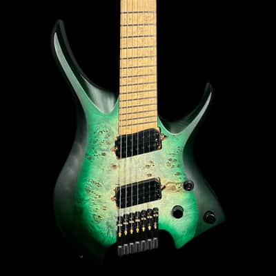 Headless Multiscale 7 String Electric Guitar in Trans Green Burst w/Deluxe GigBag image 5