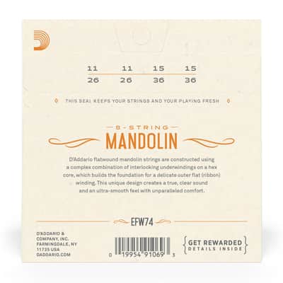 D'Addario EFW74 Flat Wound Phosphor Bronze Loop Mandolin Strings 8 strings 11-39 image 4