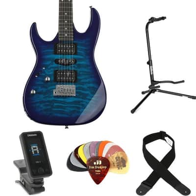 Ibanez Gio GRX70QAL Left-handed Electric Guitar Essentials Bundle - Transparent Blue Burst image 2