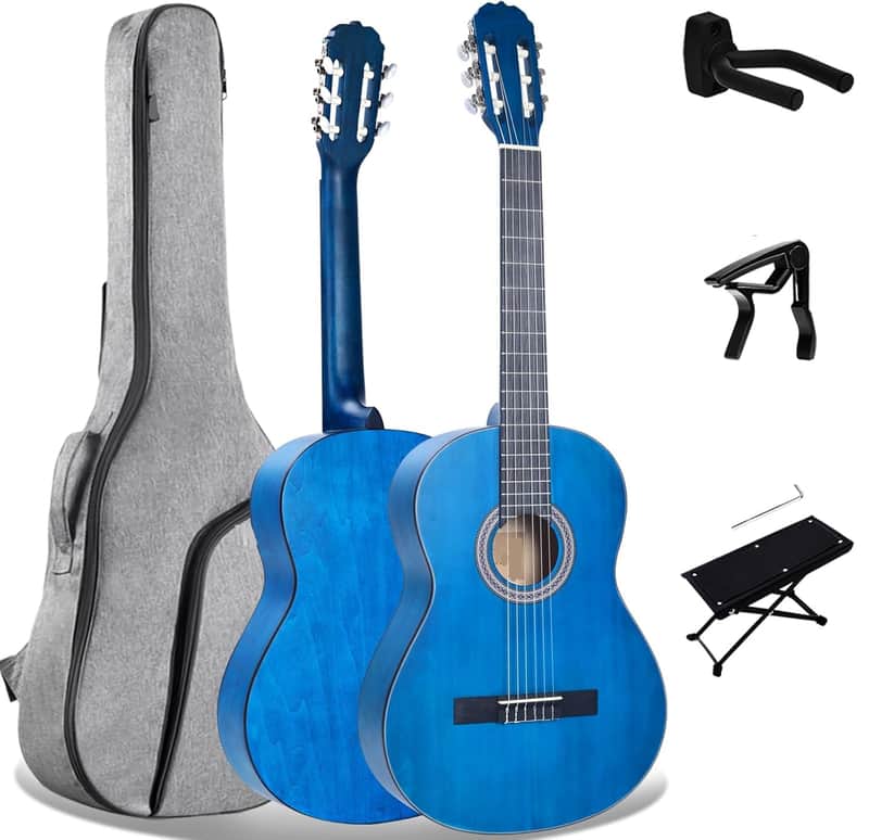 Classical Guitar 4/4 for Adult Beginners, Spanish Style Guitar Nylon-strings Full Size 39 Inches Blue image 1