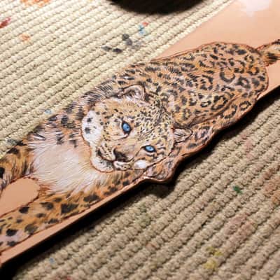 Burny Black custom guitar strap _ snow leopard black made to order - oil image 2