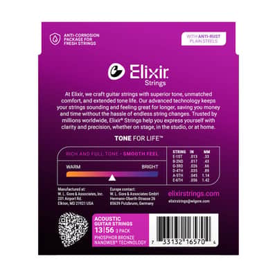 Elixir Phosphor Bronze Acoustic Guitar Strings w/ NANOWEB Technology - Medium 013-056 - 3 Pack image 2
