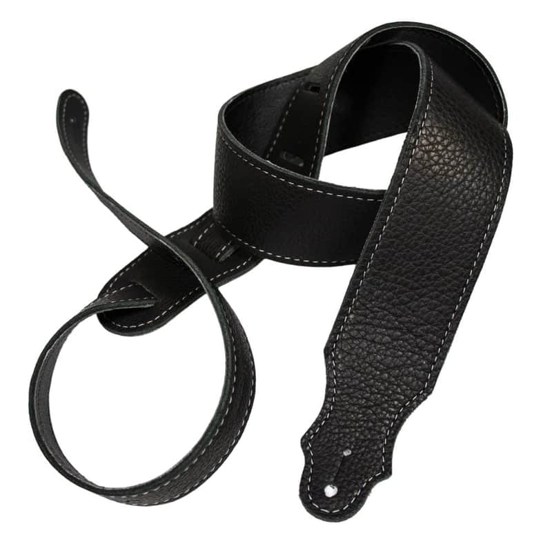 Franklin Strap 3" Leather with Leatherette Backing Guitar Strap Black/Silver Stitching image 1