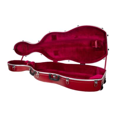 Crossrock 3/4 and 4/4 Size Cello Case | ABS Molded Hardshell with Wheels, Accessory Pocket, 2 Bow Holders, Security Lock, and Detachable Straps-Red image 3