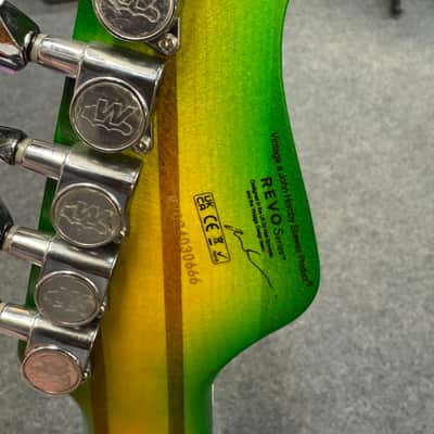 Vintage REVO Series 'Integra' Guitar ~ Green/Yellow Burst image 5