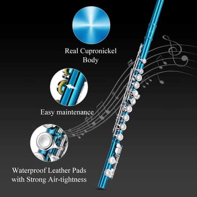 Concert Flute for Students – Sky Blue Beginner Band Flute with Hard Case, Stand, Cleaning Kit & Accessories image 7