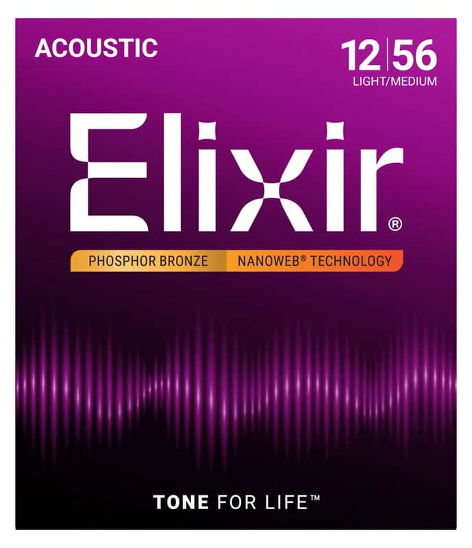 Elixir 16077 Phosphor Bronze Acoustic Guitar Strings with NANOWEB. Light Medium 12-56 image 1
