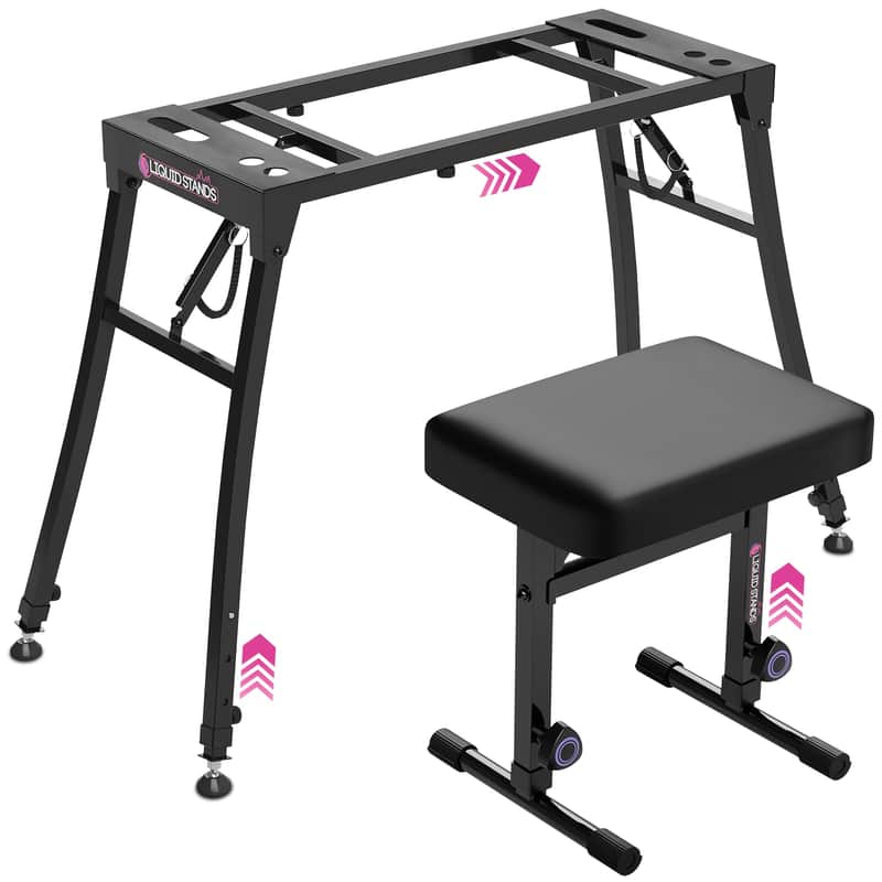 Liquid Stands Collapsible Piano Keyboard Stand and Piano Bench Stool - Fits 54-88 Key Electric Digital Keyboard Piano Stand and Seat image 1