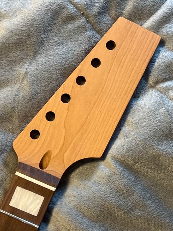 Roasted Maple Guitar Neck, Fits Strat Style, 9.5 radius, half paddle, BLOCK inlay image 1