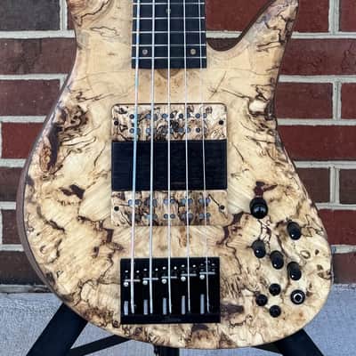 Fodera Emperor II Elite, Chestnut Burl Top, Walnut Body, Alder Tone Block, Flamed Ebony Fretboard, Flamed Ebony Ramp, Chestnut Dot Inlays, Fodera/Duncan Dual Coil Pickups, Hardshell Case image 2