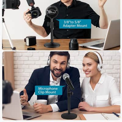 Desktop Microphone Stand, Upgraded Adjustable Table Mic Stand with Mic Clip and 5/8" Male to 3/8" Female Screw for Blue Yeti Snowball Spark & Other Microphone image 5