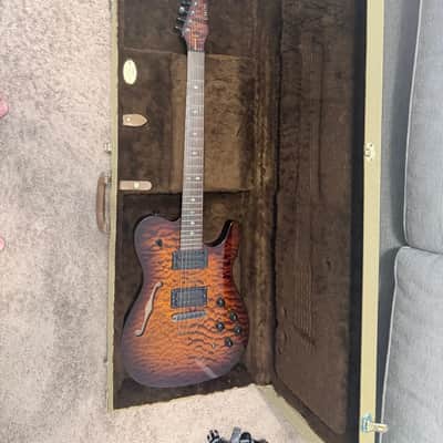 Carvin TL60 Neck-Thru Semi-Hollow Mint - Quilted Orange Burst - Walnut - Ghost Piezo MIDI Synth w/ Tweed Case (Plastic on Latches) & 13-Pin Cable Description: image 1