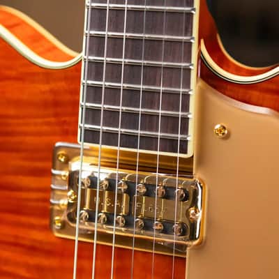 Gretsch Electromatic LTD Flame Okoume Broadkaster Double-Cut with Bigsby Electric Guitar - Roundup Orange image 8