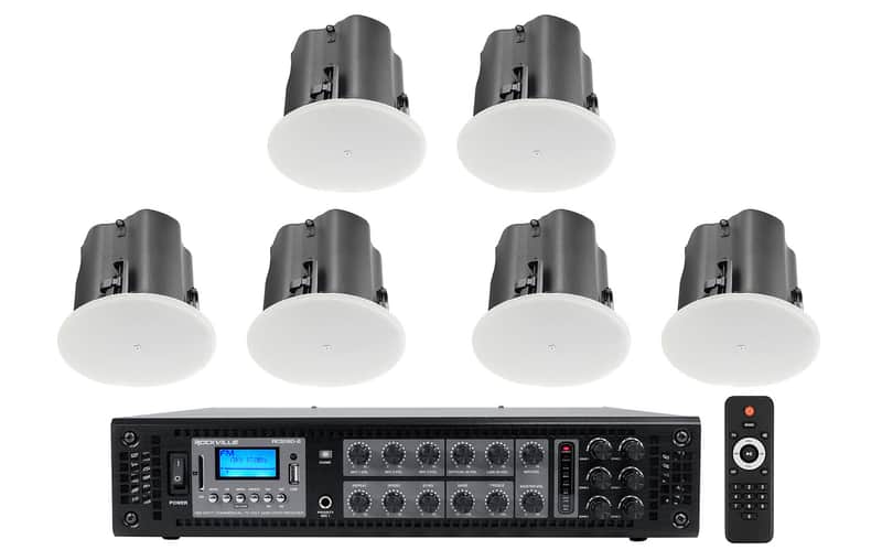 (6) JBL Control 414C/T 4" Commercial 70v Ceiling Speakers+Amp For Restaurant/Bar