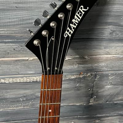 Used Hamer Explorer Standard MIK Electric Guitar with Case- Black and White image 6