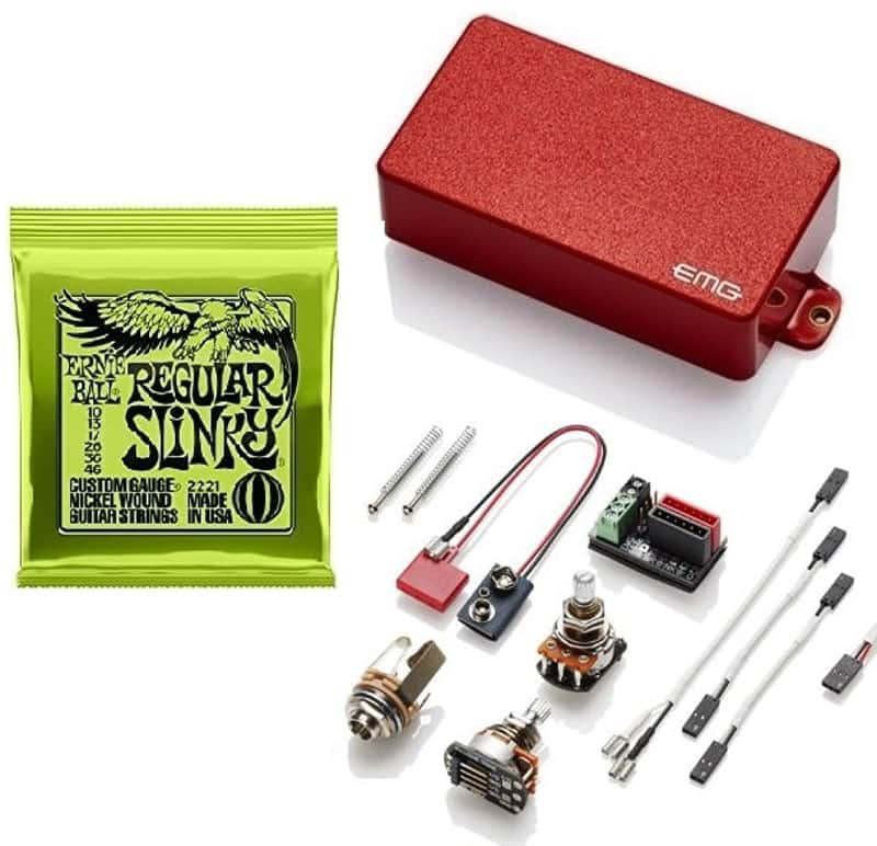EMG 81 RED ACTIVE SOLDERLESS HUMBUCKER GUITAR PICKUP SHORT SHAFT POTS & WIRING ( 1 STRING SET EB) image 1