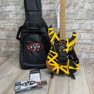 EVH #5107900528 - Limited Edition Striped Series Frankenstein Frankie Aged Black and Yellow Relic image 2
