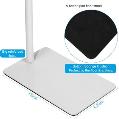 White Microphone-Floor-Stand USB and XLR Mic,Adjustable Mic Boom Arm Stand with 1/4'' Thread and 3/8" 5/8" Adapter, Mic Clip, Cable Ties image 3