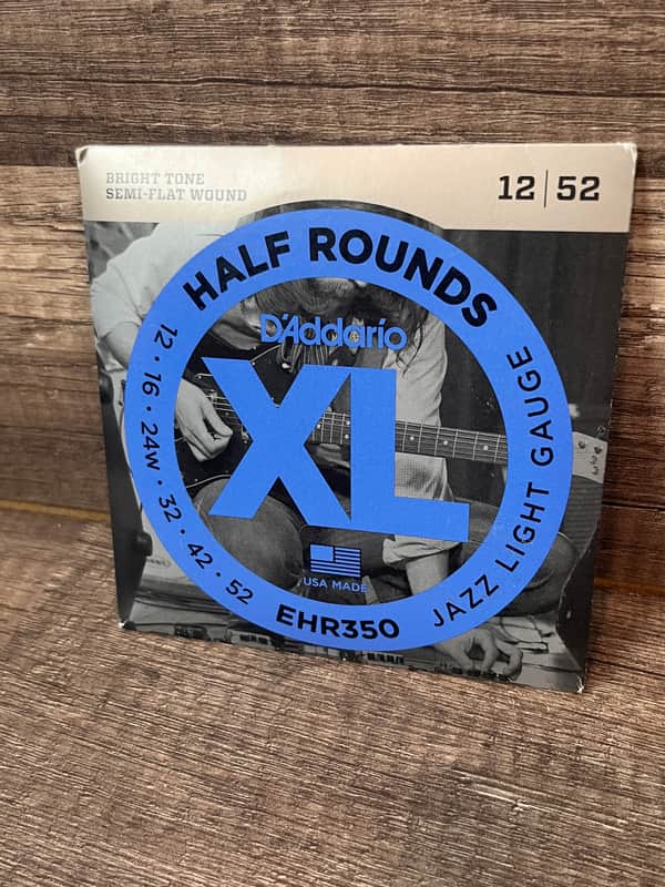 D'Addario EHR350 XL Half Rounds ~ Semi-Flat Wound ~ Jazz Light ~ Electric Guitar Strings ~ 12-52, wound 3rd ~ NIB image 1