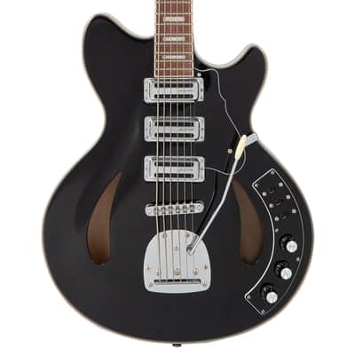 Vintage REVO Series 'Custom Supreme Baritone VI' Semi-Acoustic Guitar ~ Boulevard Black image 4