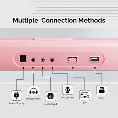 Glarry GEP-108 61-Key Portable Keyboard Set w/LCD Screen, Stand, Microphone - Pink image 6