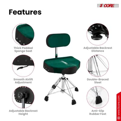 5 Core Drum Throne w Backrest 4" Padded Stool Airlift Adjustable Drummer Chair image 8