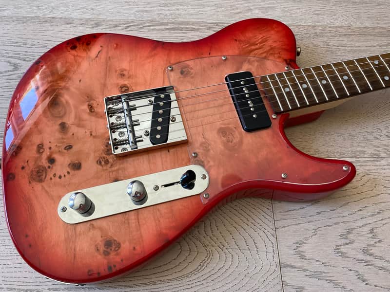 Bacchus  Tactics Telecaster Red Burl Red P90 Matching Headstock image 1