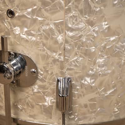 Vintage Rogers White Marine Pearl Drum Set 14x24 9x13 16x16 and 16x18 image 8