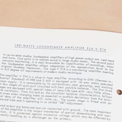 Telefunken ELA V 214 100-Watts Loudspeaker Amplifier original brochure and schematics image 3