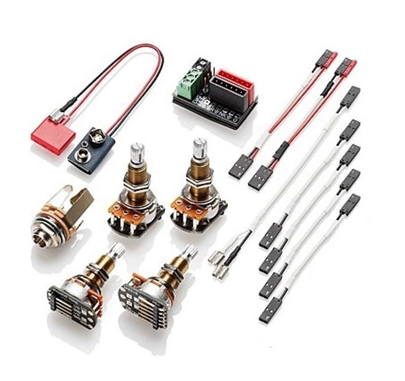 EMG Solderless Conversion Wiring Kit For 1 - 2 Active Pickups 4 LONG SHAFT Pots, Buss, Jack & Wires image 1