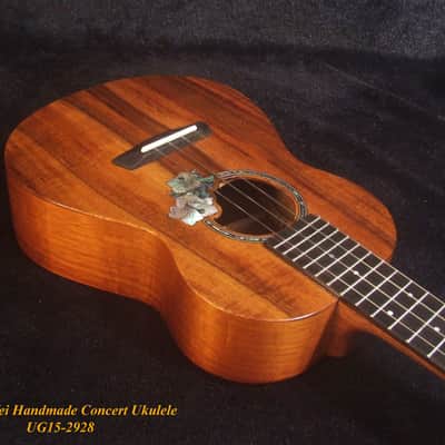 Handcrafted Concert Ukulele, Solid Curly Hawaiian Koa, Hibiscus Mop & Abalone Inlay, Soft-bag, Bruce Wei UG15-2928 image 8