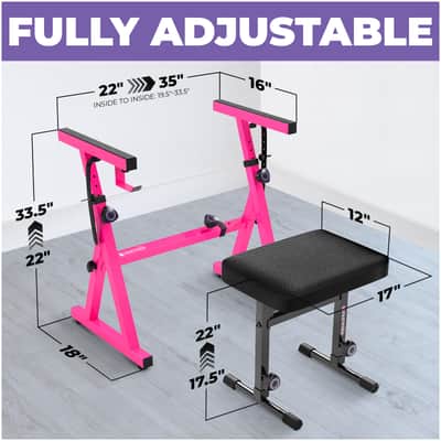 Liquid Stands Heavy Duty Keyboard Stand and Adjustable Bench Chair Set - For 54-88 Key Electric Pianos (Pink) image 2