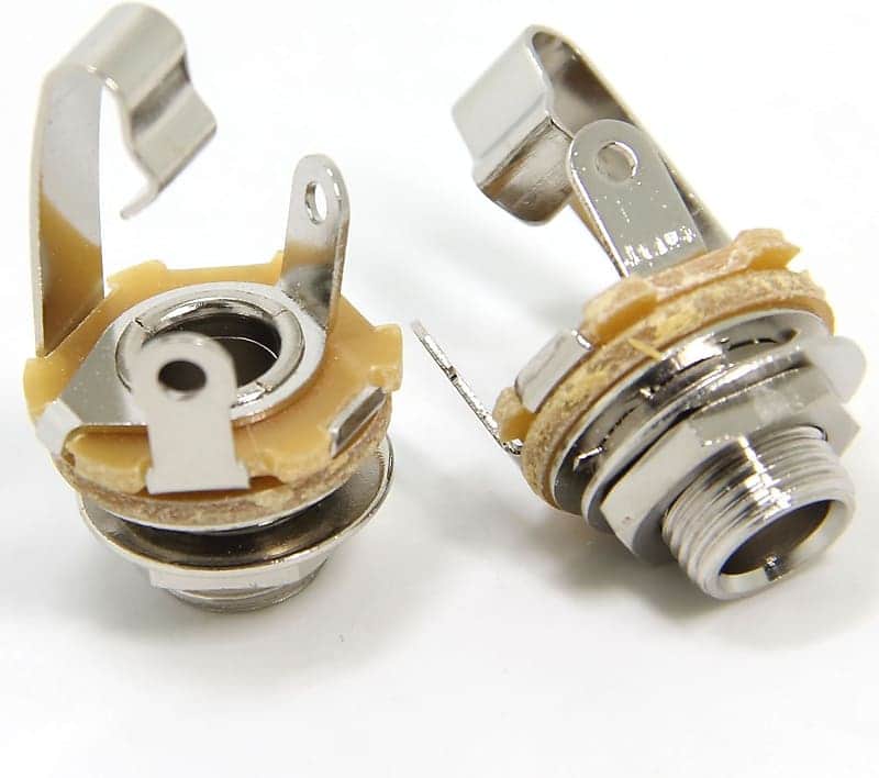 2-Pack 1/4 Inch Female Guitar Input Jack-6.35mm TS Mono Panel Mount Socket with Washer and Nut Solder Type image 1
