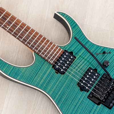 1998 Ibanez J Custom KRG1802 Spot Model Transparent Turquoise AAAA Flame Top DiMarzio HH image 6
