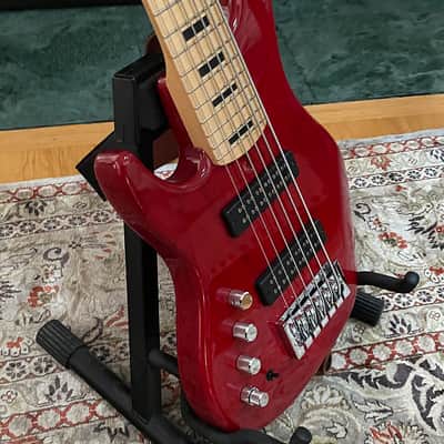 Mike Lull M6 custom left-handed 6-string bass 2023 - translucent red image 7