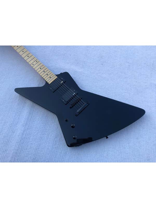 Left Handed Black Explorer Style Guitar, Basswood Body, Maple Neck image 1
