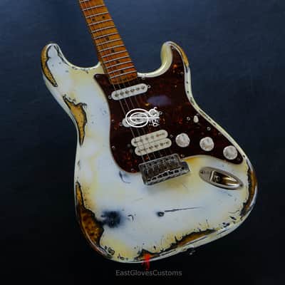 Squier Stratocaster Vintage White HSS Made in USA Aged Relic by East Gloves Customs (RARE) image 2