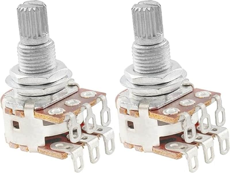 Pro Aluminium Mini Metric Sized Blend Pots Dual Balance Potentiometers with Center Detent for Guitar (Set of 2) image 1