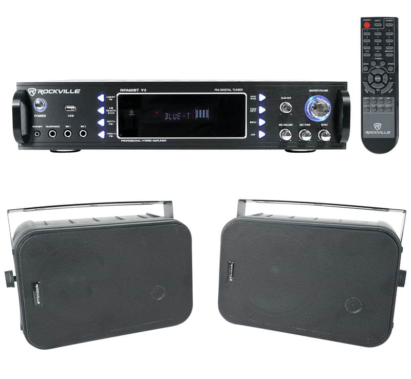 Rockville Home Theater Bluetooth Receiver +(2) 6.5" Black Speakers w/Swivel Brackets image 1