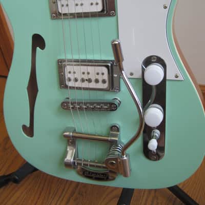 Custom Tele-Style Thinline HH Bigsby Warmoth Neck Surf 90s Surf Green image 4