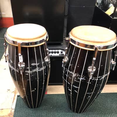 Pair Classic Vintage King Conga Drums ( Quinto , Conga Size ) 1960's Black with Stripes image 2