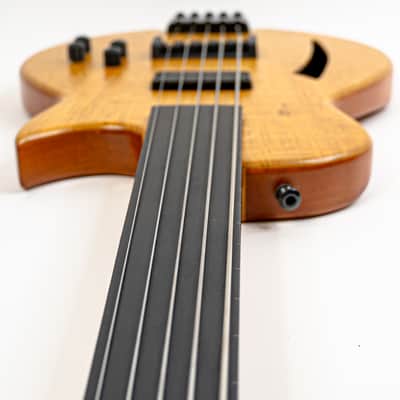 2017 Chris Larkin ASAP DB5 5-String Fretless Headless Bass Guitar w/ 330 Year Old Figured Irish Oak Top, Alumitone Humbucker, RMC Bass Excellence Piezo System, 32” Scale image 10