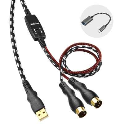Midi Cable, Midi To Usb Interface Cable 4.5Ft,Midi Interface In-Out To Usb Cord Adapter With Indicator For Piano Keyboard To Pc Mac Laptop,Arranger Keyboard Tool image 1