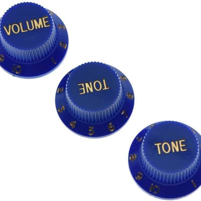 Set of 3 Blue w/Gold Number ST Strat Style Guitar Knob Volume Tone Knobs image 1