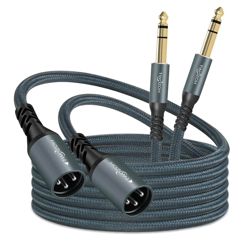 XLR Male to 1/4 TRS Stereo Audio Cable 6.6FT 2 Pack, Braided Jack 6.35mm to XLR Male 3Pin Guitar Cable (Professional/HiFi) image 1
