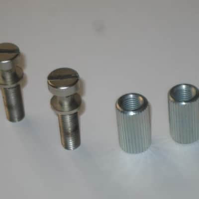 ONE pair of used (lightly relic'd) Gibson (API) Brushed Satin NICKEL finish STUDS (mounting pieces) and Silver finish ANCHORS (inserts) from 2014, for PTTP Brushed Satin NICKEL Finish Stop Bar Tailpiece (Stop Bar Tailpiece NOT included) image 20