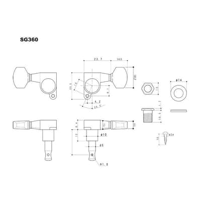Gotoh SG360 black tuners set 6 in line, Button 07 image 3