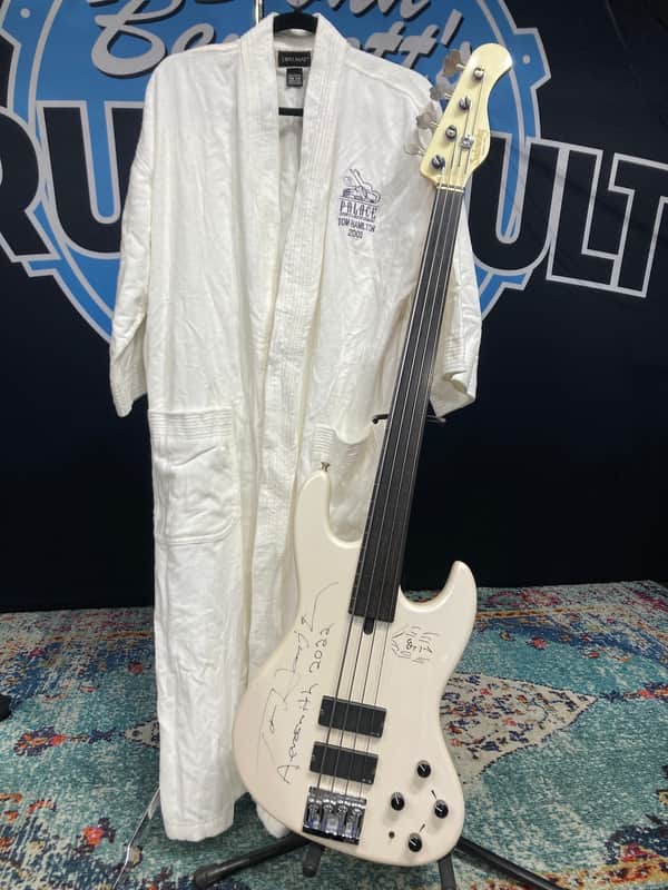 Tom Hamilton's Aerosmith, SIGNED Sadowsky NYC Pearl White Fretless 4-String Bass PLUS Tour Artifacts. (TH12) image 1
